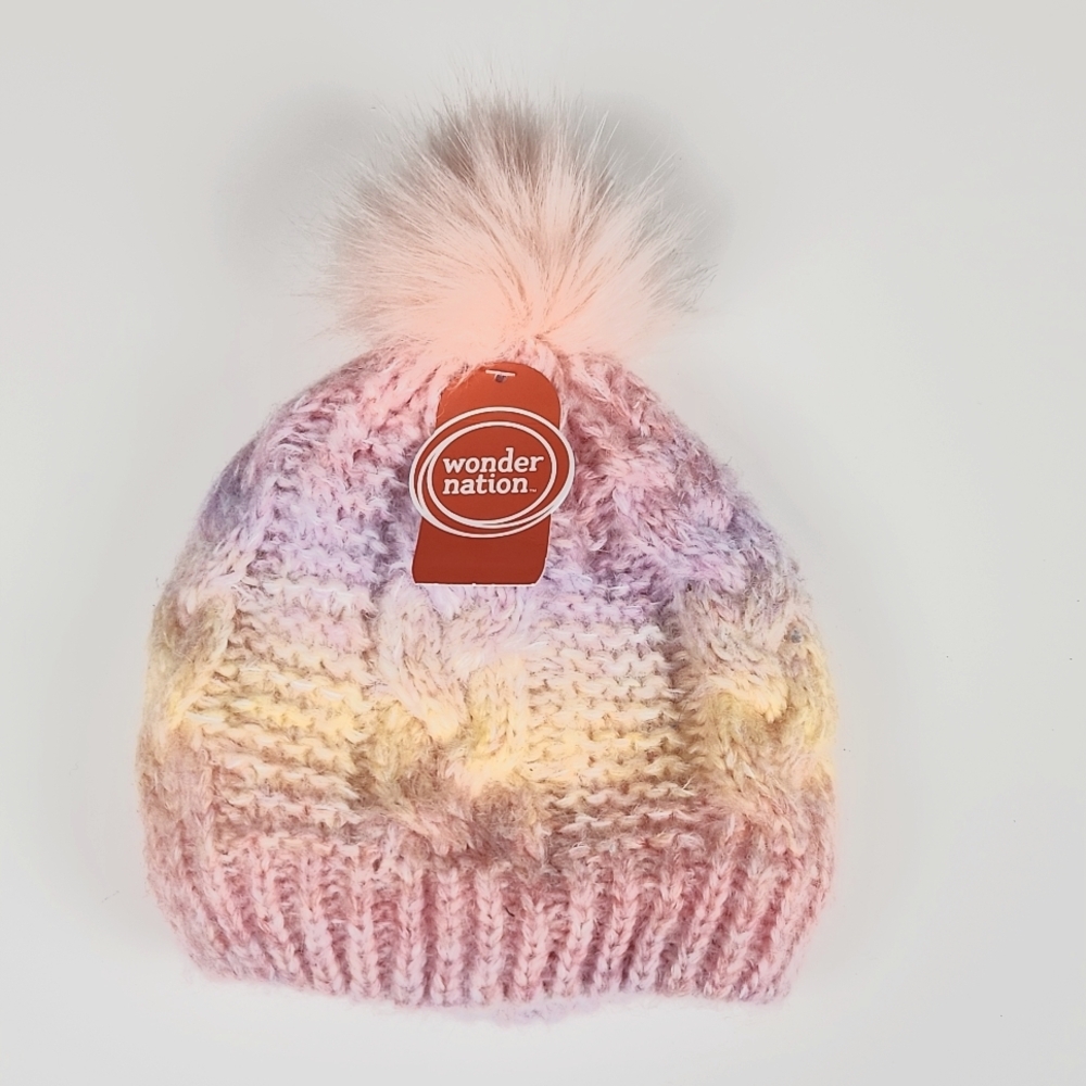 NWT - Wonder Nation - Girl's Faux Fur - Pastel Ball Beenie- OS